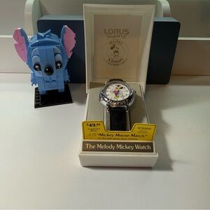 NOS Vintage Disney Mickey Mouse Lorus (Plays Melody) Quartz Watch Navy Blue Band